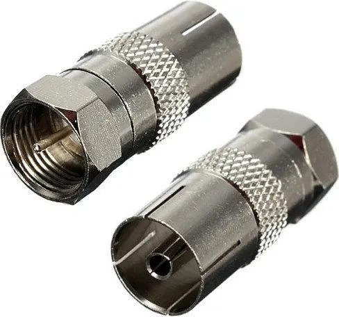 Переходник антенный 2E штекер F гнездо ТВ адаптер металлический - фото 2