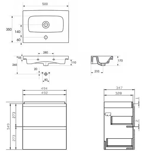 Тумба з умивальником Cersanit Moduo Slim 50 Білий UN509-040 - фото 2