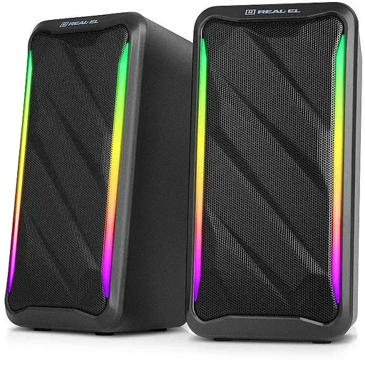 Колонки 2.0 REAL-EL S-130 чорний, 2 x 5 Вт, USB, mini-jack 3.5 мм, RGB-підсвічування (EL121100018) - фото 1