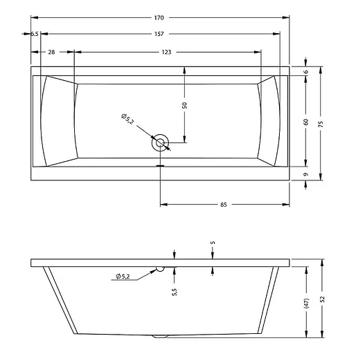 Ванна акриловая Rho Jula 170x75 BA5300500000000 Белый - фото 2