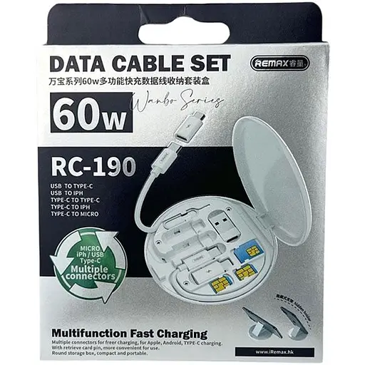 Набор переходников 6в1 для телефона с зарядным кабелем Remax Wanbo Series RC-190 Белый - фото 5