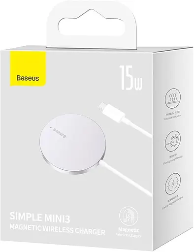Бездротовий зарядний пристрій магнітний Baseus Simple Mini3 Magnetic 15W silver - фото 6