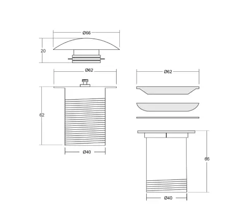 Донний клапан для умивальника Corsan click-clack black без переливу MU03BL, Чорний матовий - фото 2