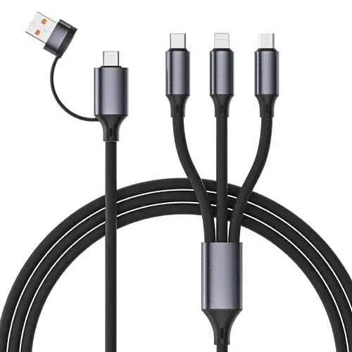 Кабель Type-C / USB AM - Type-C / Lightning / microUSB, 1.5 м, чорний, Cablexpert, 2.1A (CC-USB2S-ACM31-1.5M) - фото 1