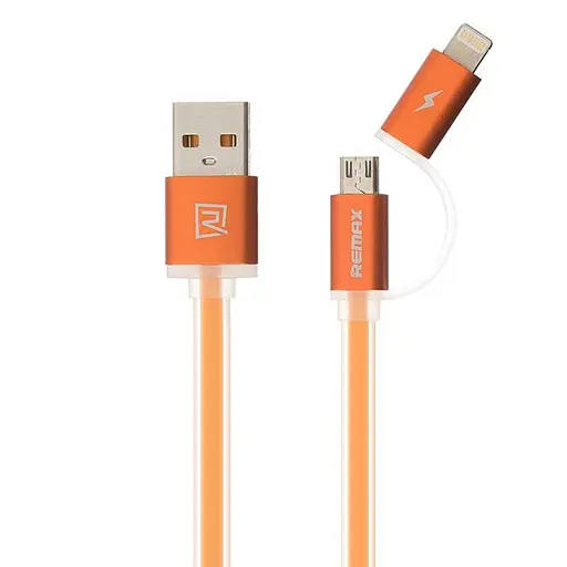 Кабель combo Micro USB+Lightning Remax Aurora (RC -020t) двойной оранжевый - фото 1