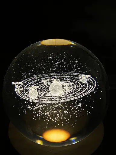 Декоративный 3D ночник Хрустальный шар + дерево LED светильник Солнечная система теплый свет 5V - фото 10