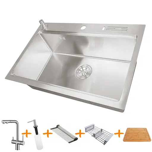Комплект кухоннї мийки та змішувача з нержавіючої сталі NS-7048, Нержавіюча сталь - фото 1