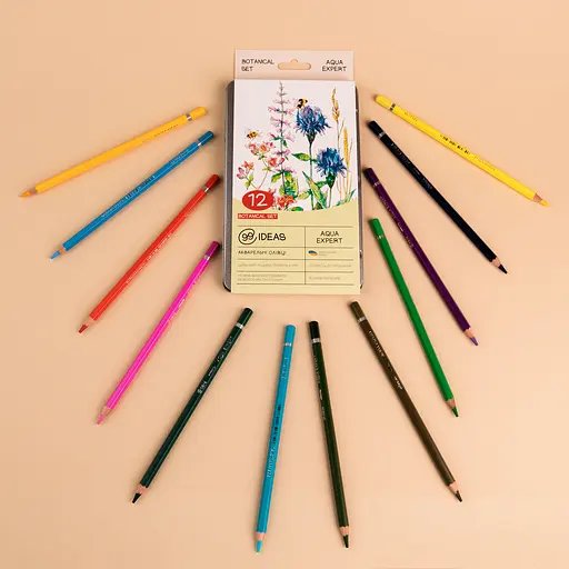 Набор карандашей акварельных 99IDEAS "Aqua Expert" 12 цветов, Botanical Set, металлическая коробка, 99AE-12BOT - фото 5