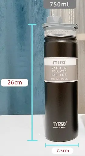 Термобутылка Tyeso 750 мл из нержавеющей стали для кофе воды black - фото 3