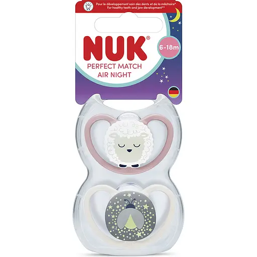 Пустушка Nuk Perfect Match Air Night силіконова розмір 2 6-18 міс. вівця зірки 2 шт. (3954168) - фото 1