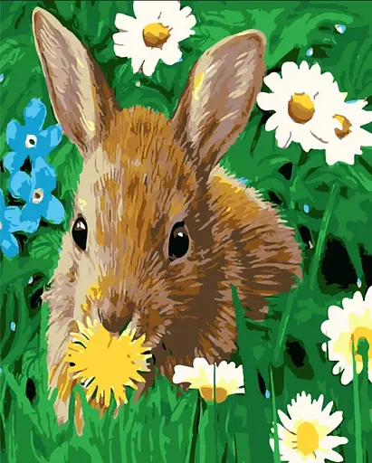 Набор для росписи по номерам Кролик на полянке, Strateg, с лаком, 30x40 см, SS-6419
