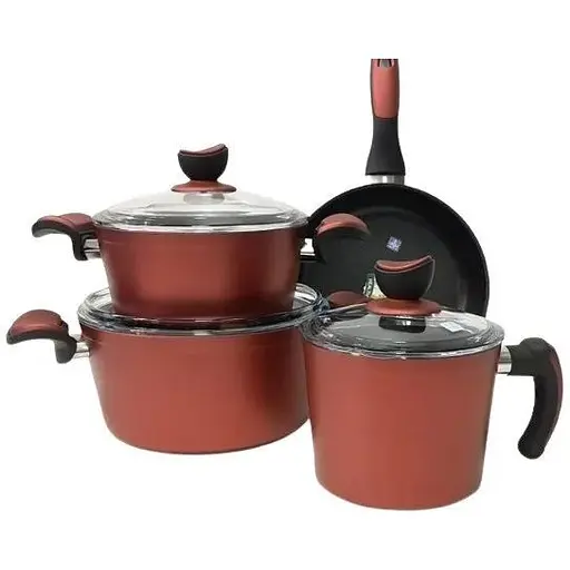 Набір каструль Casa Royal Elite Titanium із покриттям Bio Titanium 7 предметів Червоний - фото 1