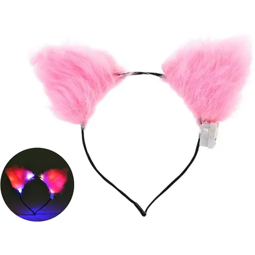 Аксесуар для волосся обруч з плюшевими вушками 22x18x1 см, світло 3 режими, на батарейках (В асортименті)