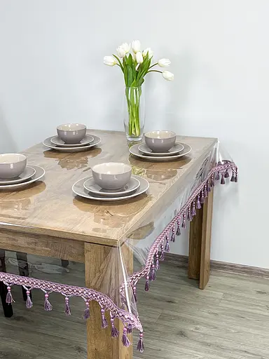 Скатерть силиконовая с фиолетовой бахромой 340х100 см - фото 4