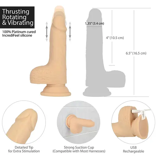 Фалоімітатор-пульсатор Naked Addiction 6.5″ Thrusting Dong With Remote, руху вперед-назад, пульт - фото 3
