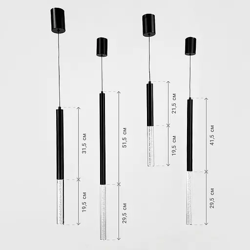 Чорний підвіс із скляним розсіювачем з ефектом бульбашок 71 см | Line F | Арт. MJ462/400+300 BK - фото 3