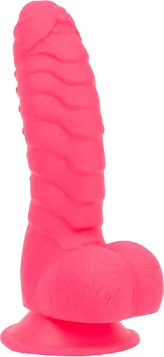 Ребристий фалоімітатор Addiction - Tom 7″ Dildo With Balls - Pink, віброкуля в подарунок - фото 3