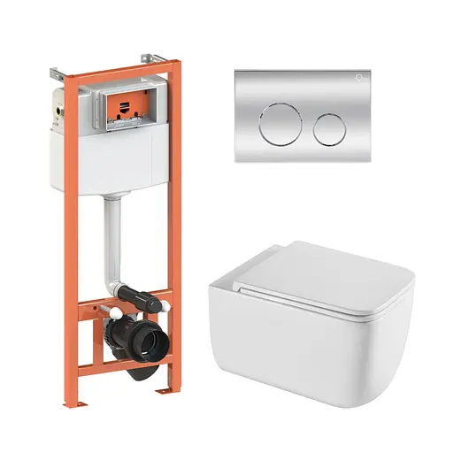 Подвесной унитаз Qtap Gemini Ultra Quiet + инсталляция Qtap Nest 4 в 1 (круглая клавиша Chrome), Белый - фото 1
