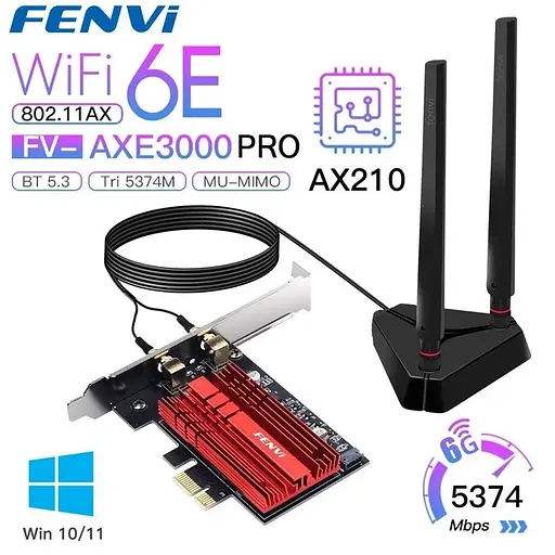 Мережева карта Fenvi FV-AXE3000PRO Bluetooth 5.3 + Wi-Fi 2.4 / 5 / 6 GHz PCI-E з виносними антенами (18843) - фото 4