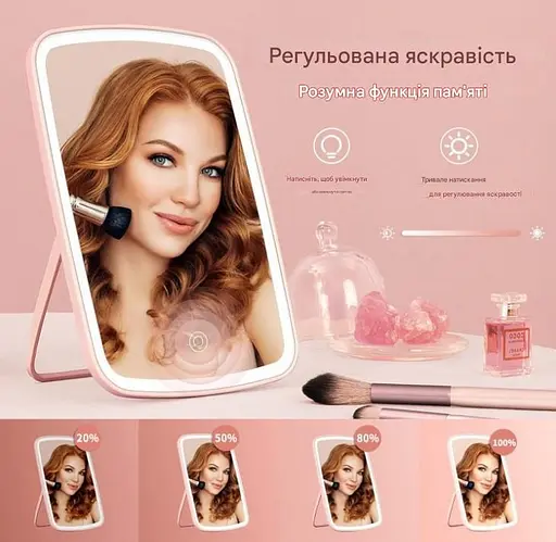 Дзеркало для макіяжу з підсвіткою Jordan-Judy LED Makeup Mirror (NV505) рожеве - фото 2