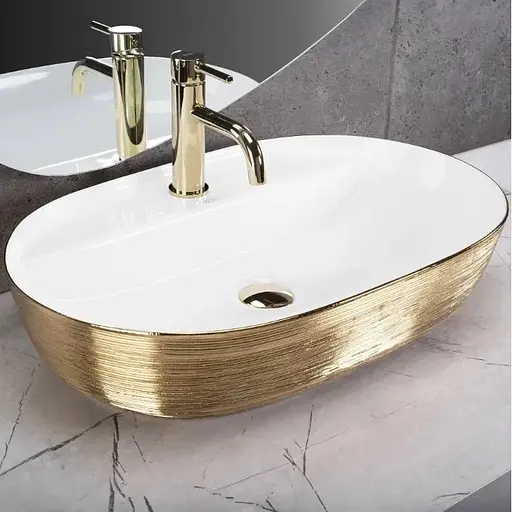 Умивальник Rea Aura 61 brushed gold white накладний REA-U6900, Золотий - фото 1