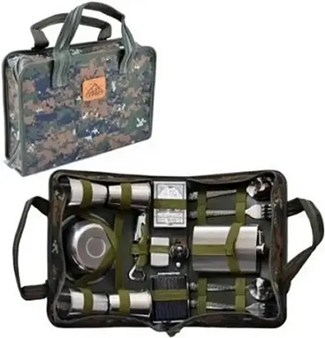 Туристичний набір FB-A 16 в 1 (фляги, миски, ложки, вилки, кружки) у сумці