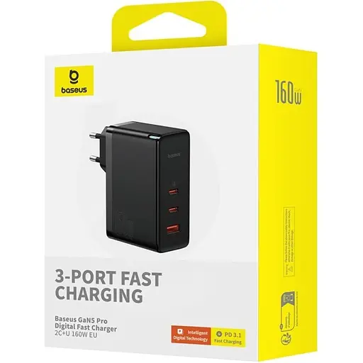 Мережевий зарядний пристрій Baseus GaN5 Pro Fast Charger 160W + Cable USB-C to USB-C Black (P10110825113-00) [136665] - фото 7