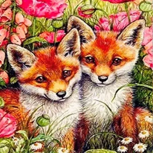 Алмазна мозаїка 30*30 см зі стразами на підрамнику повна викладка Лисички подружки - фото 1