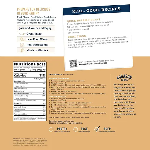 Сублімована квасоля Пінто з великим терміном придатності до 30 років Augason farms, 311 порцій - фото 3