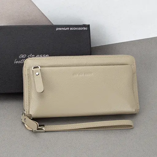 Гаманець-клатч жіночий шкіряний De Esse LC14238-GD34 бежевий з ручкою - фото 1