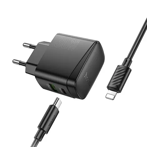 МЗП Hoco CS61A Bright PD30W+QC3.0 (1USB-A/1C) + кабель Type-C to Lightning Black - фото 3