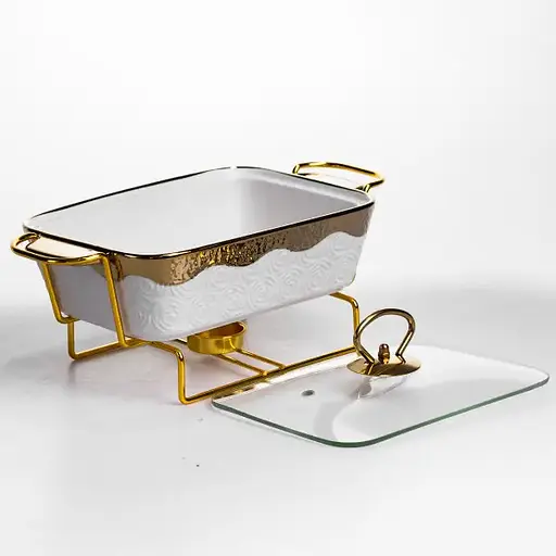 Мармитница фарфоровая Yiwu 1 л на металлической подставке с подогревом 31х16х11 см мармит для первых блюд HNG-112-11 - фото 4