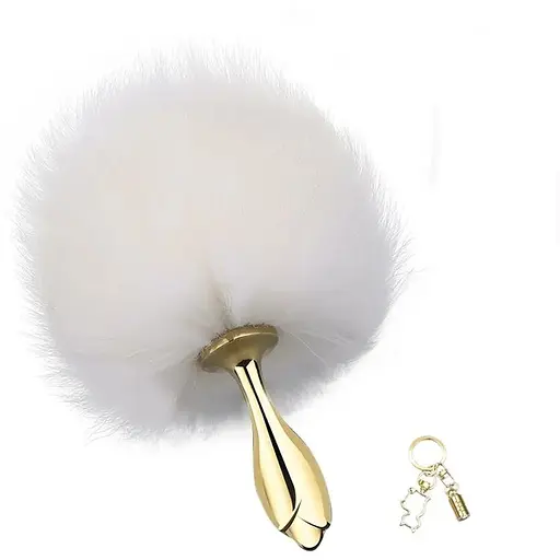 Металлическая анальная пробка Кроличьи хвост Lockink Sevanda White Bunny-Tail Anal Rose-shape Plug