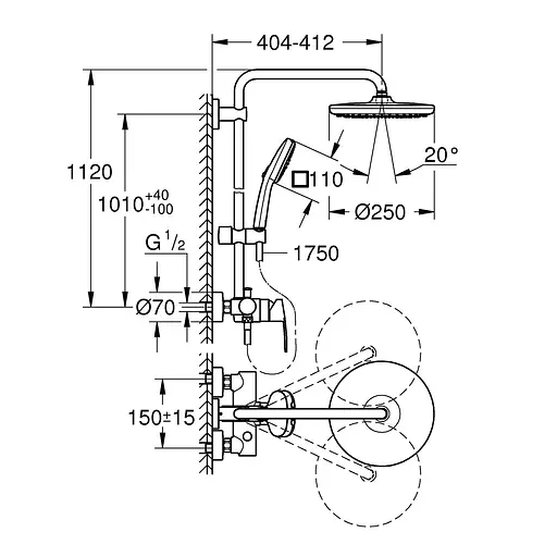 Душова система Grohe QuickFix Vitalio Comfort System 250 26985001, Хром - фото 2