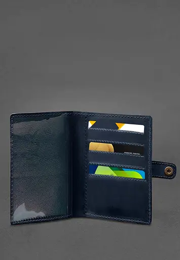 Кожаная обложка-портмоне для военного билета 15.0 темно-синяя Crazy Horse - фото 4