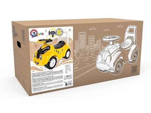 Автомобиль для прогулок - толокар ТехноК с музыкальным рулем желтый - фото 6