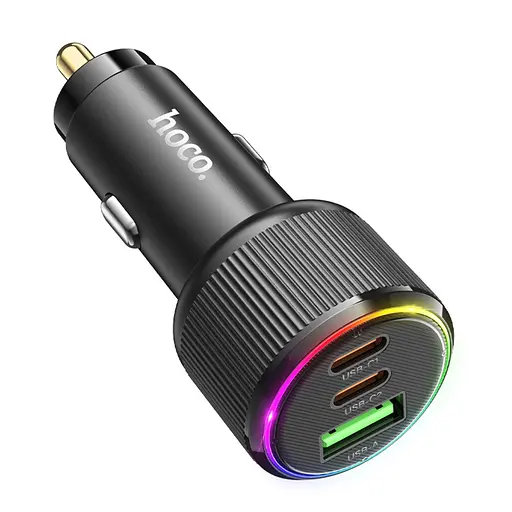 Автомобільний зарядний пристрій Hoco NZ17 USB/2 Type-C PD 75W чорний - фото 4