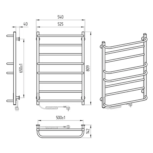 Електрична рушникосушарка Laris Зебра Комфорт ЧФЧ8 500x800 Е ліва R3 73207642, Чорний матовий, Ліве, Електронний - фото 5