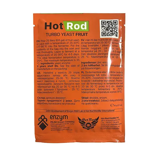 Спиртові турбо дріжджі Hot Rod Distiller Fruit на 25 л 60 г для фруктових браг - фото 2