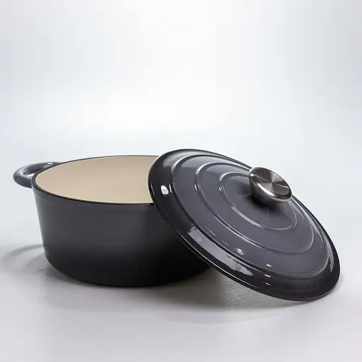 Кастрюля чугунная 2.5 л эмалированная с крышкой посуда для тушения запекания кухонная томония Серый Premium Cookware HP-1-14-GREY - фото 3