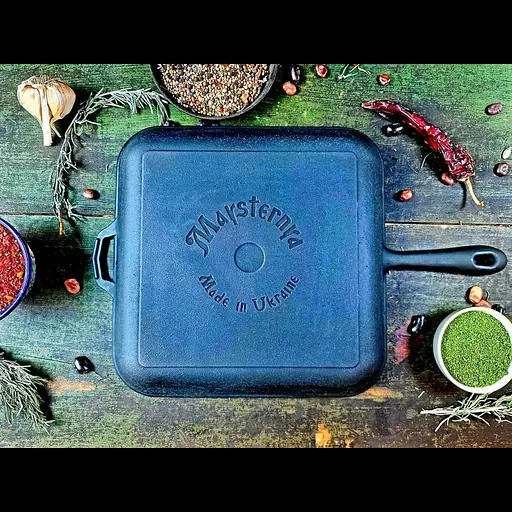 Сковорода Maysternya чугунная 28x28 см квадратная гриль с металлической ручкой (280-280-40MRgrill) - фото 8