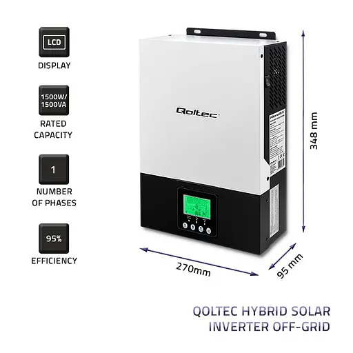 Інвертор гібридний Qoltec Hybrid Off-Grid 1.5kW 80A 12V MPPT - фото 6