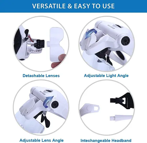 Світлодіодна лупа YOCTOSUN, збільшувальні окуляри з оголов'ям Hands Free і 2 світлодіодами - фото 6