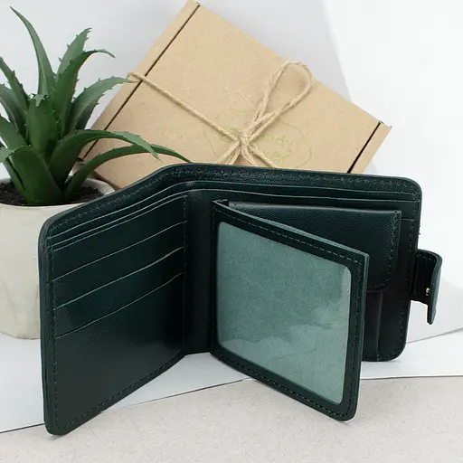 Кошелек мужской кожаный зеленый Handycover HC0041 с гербом Украины - фото 2