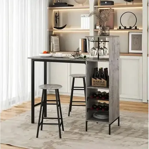 Барний стіл з стільцями Costway Bistro з тримачем винних келихів сірий - фото 3