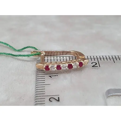 Золотые серьги ЮЗ "Багет" с бриллиантами и рубинами. 2877 - фото 5