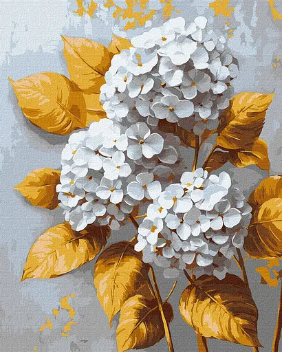 Набор для росписи по номерам Золотая гортензия с красками металлик extra, Ideyka, 40x50 см, КНО3310