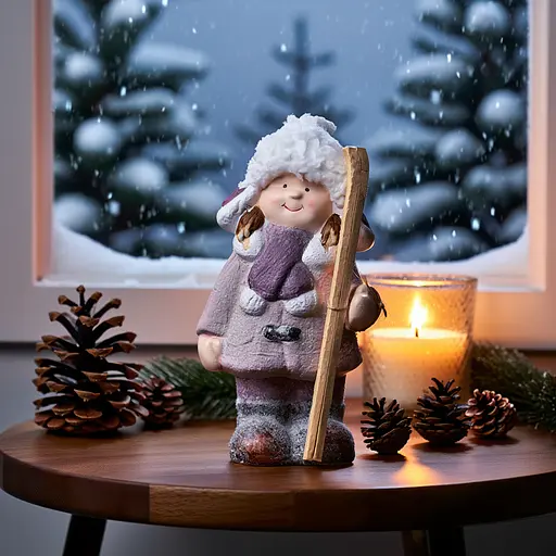 Новорічна фігурка Дівчинка з лижами з фарфору 12×8×23 см Yiwu CR-5-1