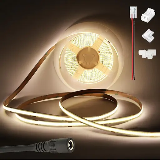 Білі світлодіодні стрічки COB, 16,4 фути, 4000K, яскравий натуральний білий колір, 12 В, 1600 світлодіодів, CRI90