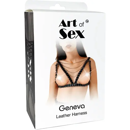 Женская портупея украшена кольцами Art of Sex - Geneva, цвет Черный, Натуральная кожа, размер XS-M - фото 5